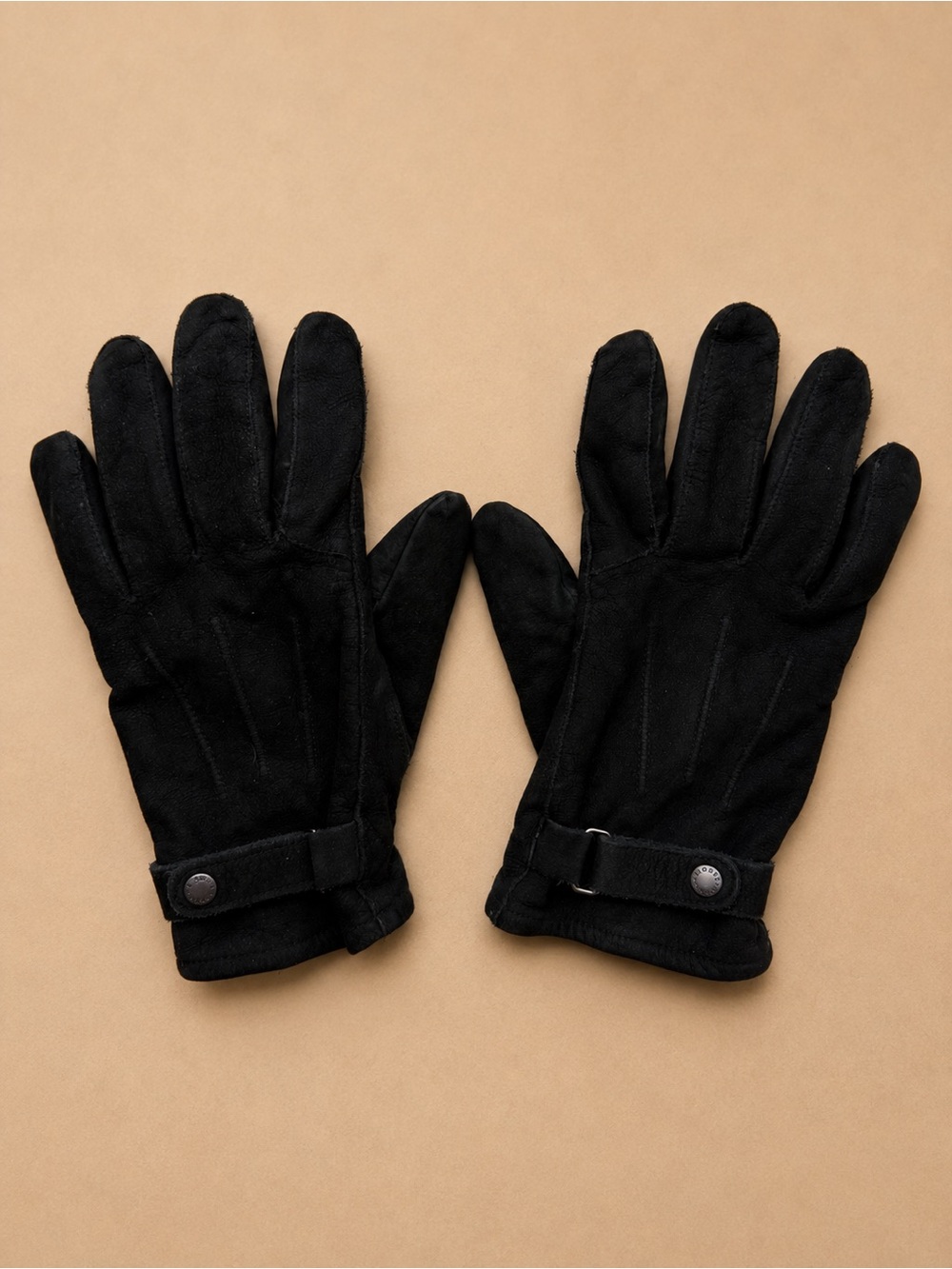 Barbour Black Suede Leather Gloves Size M Adjustable Strap - Picture 3 of 6